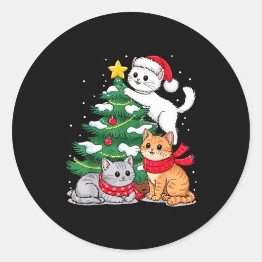 Kerstboom Katten Kerstmis Ronde Sticker (Voorkant)