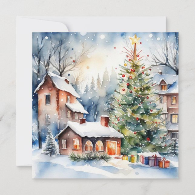 Kerstboom Kerstdorp sneeuwfoto (Voorkant)