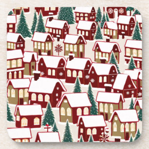 Kerstboom Kerstdorp sneeuwfoto Bier Onderzetter