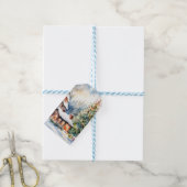 Kerstboom Kerstdorp sneeuwfoto Cadeaulabel (Met Touw)