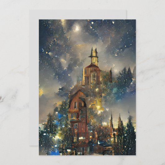 Kerstboom, kerstkerk bedankkaart (Voorkant / Achterkant)