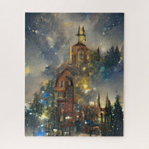 kerstboom, kerstkerk Jigzaag Puzzle Legpuzzel