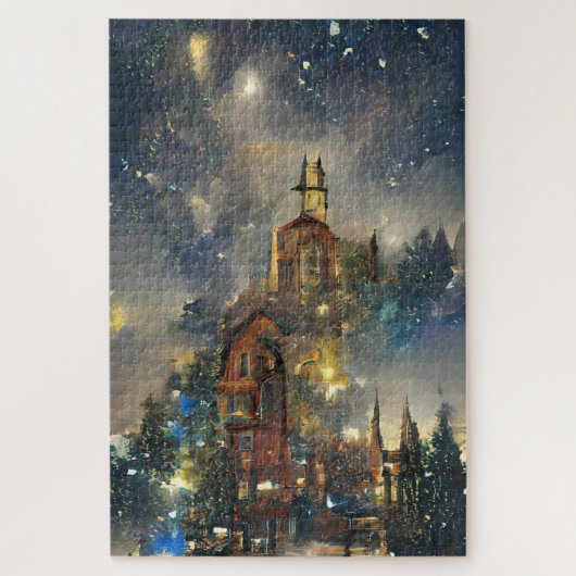 Kerstboom, kerstkerk legpuzzel (Verticaal)
