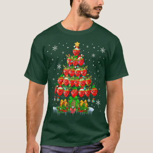 Kerstboom Kerstman Aardbeien Kerst Licht Vegan T-shirt