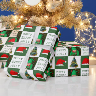 Kerstboom Kerstman Hoed Familie Foto Merry Jolly Cadeaupapier