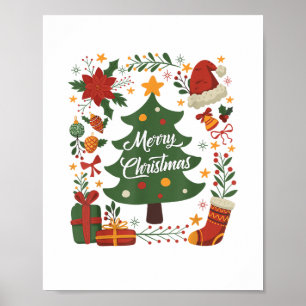 Kerstboom Kerstman Hoed Vintage 80s 90s Prettig Ke Poster