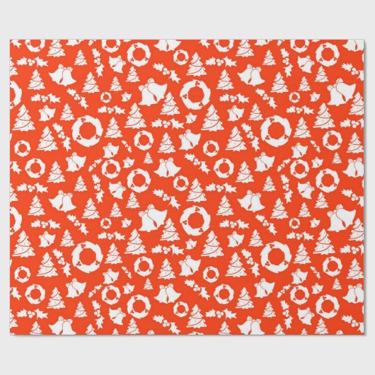 Kerstboom klokken krans vakantie Holly Red Cadeaupapier (Vlak)