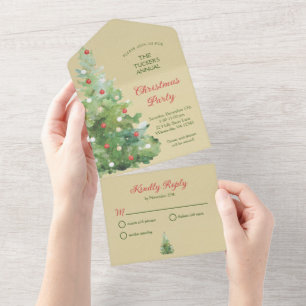 Kerstboom Kraft Papier Bedrijfsfeest All In One Uitnodiging