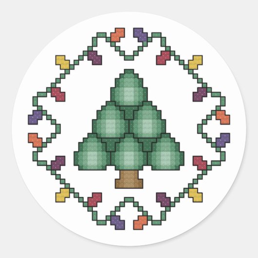 Kerstboom kruissteek ronde sticker (Voorkant)