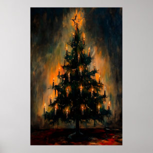 Kerstboom Kunstprint Donkere Academie Vintage Poster