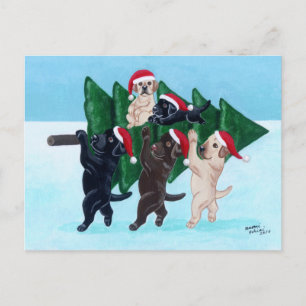 Kerstboom Labradors in het sneeuwveld Feestdagenkaart