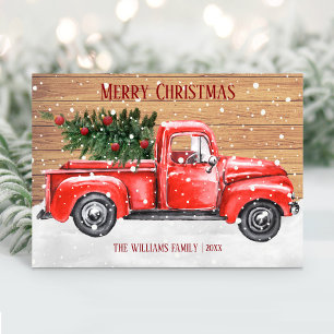 Kerstboom Landelijke Rode Truck Vintage Naam Feestdagenkaart