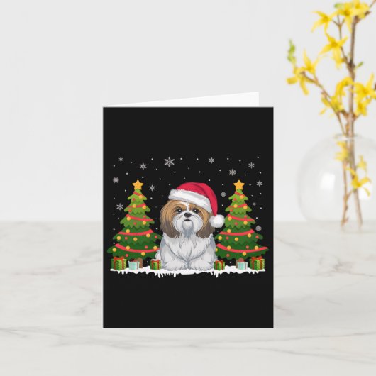 Kerstboom Lichten Shih Tzu Hond Kerstman Hoed Kers Kaart (Gele Bloem)