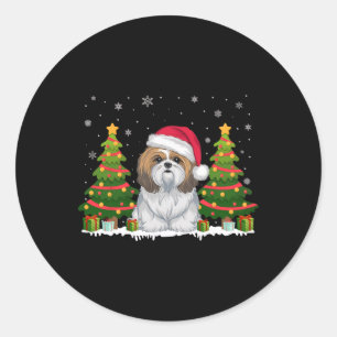 Kerstboom Lichten Shih Tzu Hond Kerstman Hoed Kers Ronde Sticker