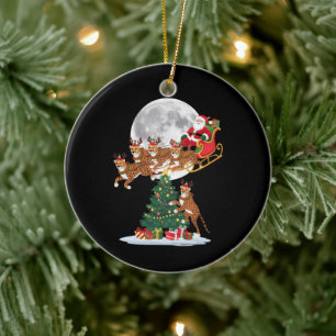 Kerstboom Lichtjes Grappige Kerstman Ridend op een Keramisch Ornament