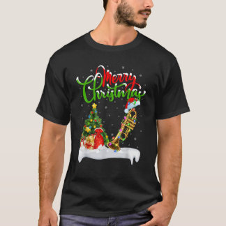 Kerstboom Lichtjes Kerstman Hoed Muziektrompet Ker T-shirt
