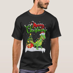 Kerstboom Lichtjes Kerstman Hoed T Rex Dinosaurus T-shirt