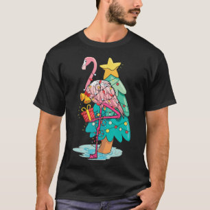 Kerstboom Lichtjes Tropische Flamingo Dier Kerstmi T-shirt