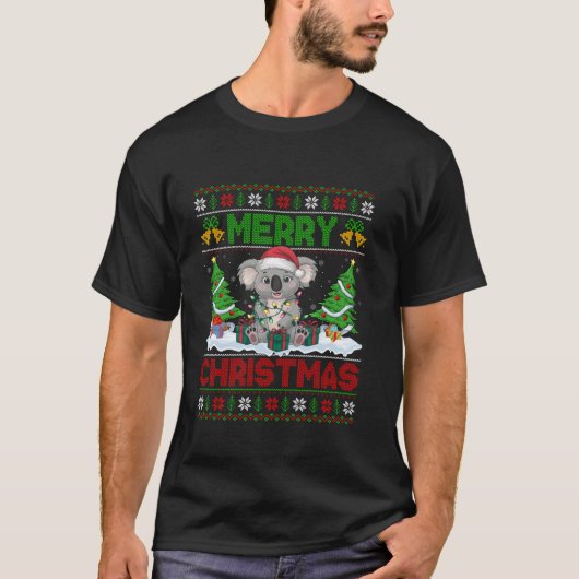 Kerstboom Lighting Ugly Santa Hat Koala Kerstmis T-shirt (Voorkant)