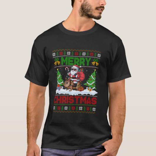 Kerstboom Lights Ugly Santa Riding Rat Kerstmis T-shirt (Voorkant)
