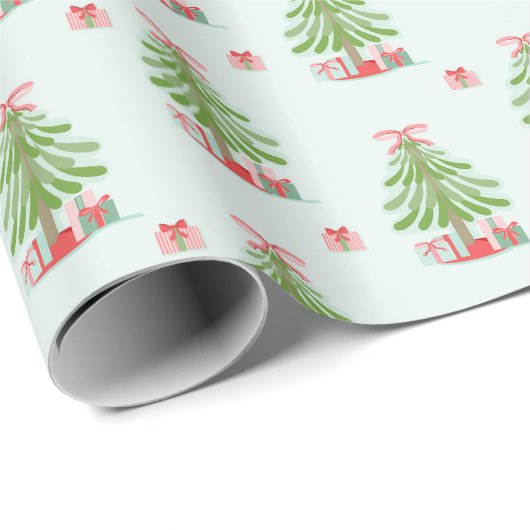 Kerstboom (Lt. blauw) inpakpapier (Rol Hoek)