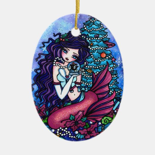 Kerstboom Mermaid Cadeaus Art van Hannah Lynn Keramisch Ornament (Voorkant)