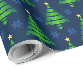 kerstboom met blauwe sneeuwvlok en achtergrond cadeaupapier