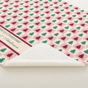 Kerstboom met burgundy dennen groen patroon sherpa deken