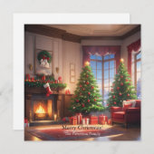 Kerstboom met cadeaus en een open haard feestdagenkaart (Voorkant / Achterkant)