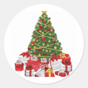 kerstboom met cadeaus ronde sticker