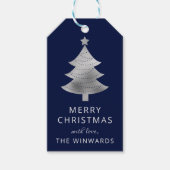 Kerstboom met feestblauw en zilver Foil Cadeaulabel (Voorkant)