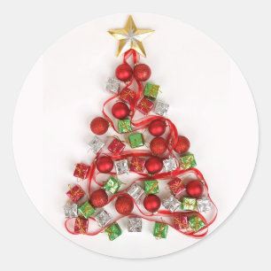 Kerstboom met geschenken Ornamenten lintster Ronde Sticker