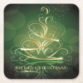 Kerstboom met golvende gouden lint vierkante kartonnen onderzetter (Voorkant)