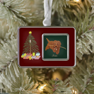 Kerstboom met Gouden Doodle omlijst ornament