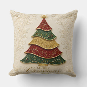 Kerstboom met gouden emaille versiering kussen