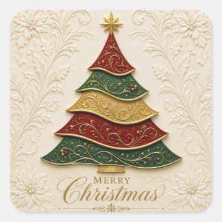 Kerstboom met gouden emaille vierkante sticker