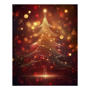 Kerstboom met gouden wervelingen digitale kunst perfect poster