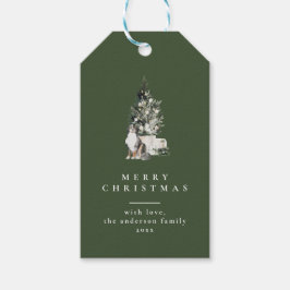 Kerstboom met Hond Typografie Groene Gift Labels Cadeaulabel
