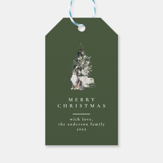 Kerstboom met Hond Typografie Groene Gift Labels Cadeaulabel (Voorkant)