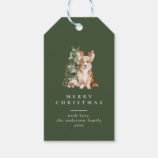 Kerstboom met Hond Typografie Groene Gift Labels Cadeaulabel (Voorkant)