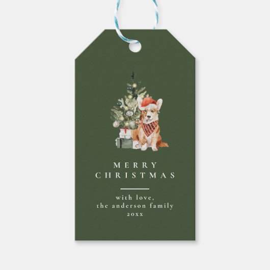 Kerstboom met Hond Typografie Groene Gift Labels Cadeaulabel (Voorkant)