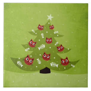 Kerstboom met kat- en vissieranalen tegeltje