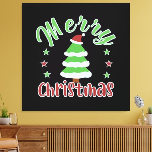 kerstboom met kersthoed canvas afdruk (Insitu (Woonkamer))