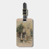 kerstboom met kerstsneeuw bagagelabel (Voorkant verticaal)