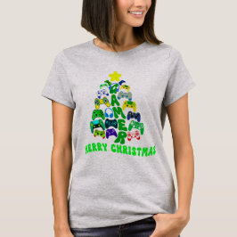 Kerstboom met kleurrijke game controllers t-shirt