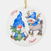 Kerstboom met koepel en rendier keramisch ornament (Voorkant)