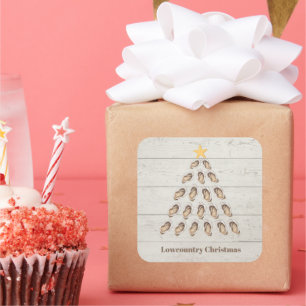 Kerstboom met lage oosterlengte op houten plaat vierkante sticker