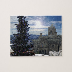 Kerstboom met oude kerk legpuzzel