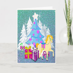 Kerstboom met paardenpest en cadeautjes FAUX Glitt Feestdagen Kaart