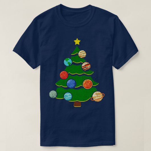 Kerstboom met planeten uit zonnestelsel t-shirt (Design voorkant)
